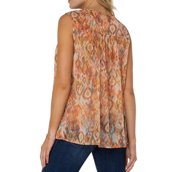 Liverpool Los Angeles Shirred Tie Front Blouse Sleeveless Top M Granola Sheer - Picture 2 of 14